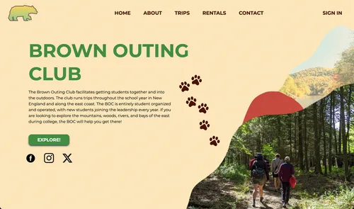 Screenshot of Brown Outing Club’s project